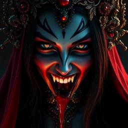portrait of vampire woman with blood dripping from her mouth, beautiful, attractive, glowing, ornate and intricate, jaw dropping, dynamic lighting, colorful, fantasy, intricate and detailed, 4 k octane render