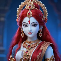 portrait of a red - haired cute kawaii white hindu girl wearing intricate hindu accessories and clothes by greg rutkowski, by studio ghibli, digital art, blue lighting trending on artstation, hd, 8 k, highly detailed, good lighting, beautiful, epic, masterpiece