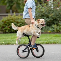 A dog riding an unicycle