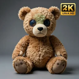 plush zombie teddy bear, portrait photo, realistic, ultra wide lens, 2 k, ultra hd, uhd, 4 k, blu - ray, 8 k