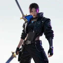 cyberpunk warrior with fantasy sword