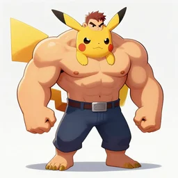 cartoon render of a ultra strong bodybuilder neanderthal picachu