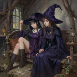 a beautiful witch chilling in her house drawn by Qinni and Yuumei, realistic painting, high definition, digital art, matte painting, very detailed, realistic
