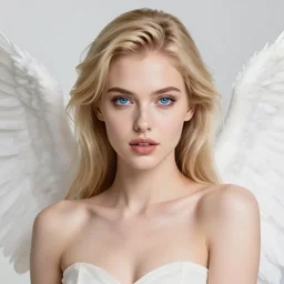 a beautiful female angel with blonde hair and steel blue eyes as a sucessful business woman on the cover of forbes magazine person of the year