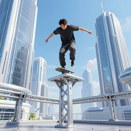 parkour, freerunners, streetwear, futuristic city, trusses, steel and glass, bright blue sunshine, highly detailed, insane detail, cel - shading, anime screenshot, art by studio gainax