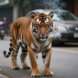 9 0 s photography of a tiger smoking pot in the streets