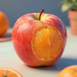 an apple ((((((((((orange)))))))))) on a table, digital art, highly detailed, trending on artstation
