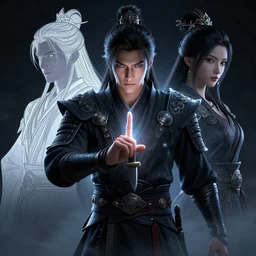 a warrior cut off finger with knife : 6 character design : 2 midnight, illusion, stunning, breathtaking, majestic, asian fantasy, digital render, line art, unreal engine, de - noise, 8 k, volumetric lighting, symmetrical, pronounced features, detailed contrast, scattered mist, glow 3 d alejandro alvarez alena aenami