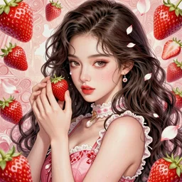 the portrait of an absurdly beautiful, graceful, elegant, sophisticated, fashionable young japanese woman made of strawberries and white petals with tears, an ultrafine hyperdetailed illustration by kim jung gi, irakli nadar, intricate linework, bright colors, octopath traveler, final fantasy, unreal engine 5 highly rendered, global illumination, radiant light, detailed and intricate environment