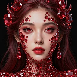 studio portrait of absurdly beautiful, elegant, young woman made of rubies, ultrafine hyperrealistic detailed face illustration by kim jung gi, irakli nadar, intricate linework, sharp focus, bright colors, matte, octopath traveler, final fantasy, unreal engine highly rendered, global illumination, radiant light, intricate environment