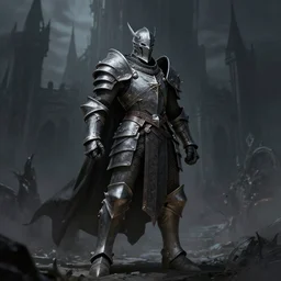 Grimdark Paladin, justice, grey armor, darkness, shadowy castle background, heroic pose, dnd, d&d, trending on artstation, artstationHD, artstationHQ, matte painting, chiaroscuro