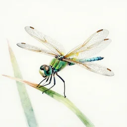 watercolor painting of sea green dragonfly