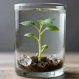 growing beanstalk inside a glass crystal