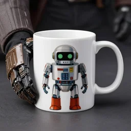 A robot coffee mug designed by Anakin Skywalker to fit where his hand used to be, still from star wars,