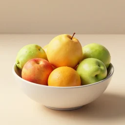 highly detailed 3D render of a bowl of fruit on a table, studio lighting, octane render, RAYTRAYCING, 8k