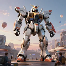 a beautiful hyperrealistic ultradetailed 3 d render of a gigantic mecha guarding a sci - fi spaceport, by tristan eaton : 3, mech, unreal engine, octane render, gigantic, unreal engine, octane render, 3 d, brilliantly coloured, intricate, ultra wide angle, trending on artstation, dusk, volumetric lighting, hdr, polished, micro details, ray tracing, 8 k : 2, people, sphere, balloon, blurry, blur, depth of field, dof, bokeh, obscured, macro : - 1