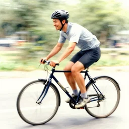 A man riding a bicycle action shot, subject is smiling, matte painting, watercolor