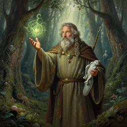an ultradetailed portrait of robin williams dressed as a druid, casting nature magic, old growth forest, d & d, fantasy, intricate, elegant, highly detailed, digital painting, matte, sharp focus, illustration, god rays, art by john collier and albert aublet and krenz cushart and artem demura and alphonse mucha