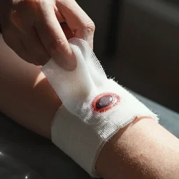 a picture of gauze being wound around a wound