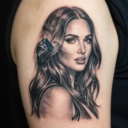 megan fox beautiful mountains double exposure effect, medium sized tattoo sketch, amazing detail