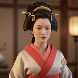 a beautiful ultradetailed cinema 4d render of margot robbie as a geisha by sean archer, trending in instagram, portrait photo, deep depth of field,