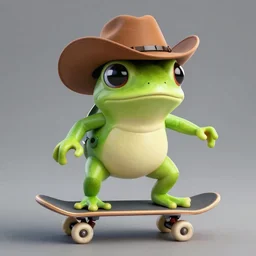 a frog wearing a cowboy hat and riding a skateboard