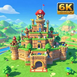 Mario 64 castle aerial view in the summer, 4k