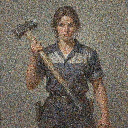 epic portrait a slightly muscular woman wearing short sleeved uniform and carrying a sledgehammer, detailed, centered, digital painting, artstation, concept art, donato giancola, Joseph Christian Leyendecker, WLOP, Boris Vallejo, Breathtaking, 8k resolution, extremely detailed, beautiful, establishing shot, artistic, hyperrealistic, beautiful face, octane render