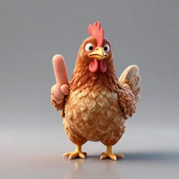 a chicken with fingers defending his chicken fingers, 3d render, octane, realistic lighting, realistic reflections