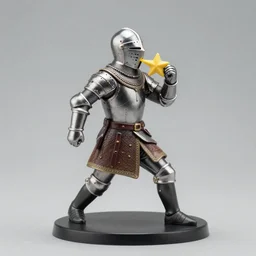 still medium shot, figurine of medieval knight eating stars, dynamic pose, personification, detailed product photo, featured on amiami, 8 k, 8 5 mm, f. 1 4, beautiful composition,
