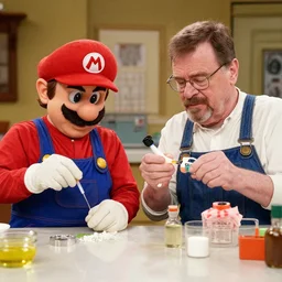 wario and walter white making meth together, still from a tv series