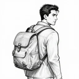 a black and white drawing of a man with a backpack, concept art by ed roth, artstation, underground comix, concept art, pencil sketch, 2 d game art