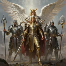 epic illustration of angels and warriors, fantasy art, realistic painting, high definition, digital art, matte painting, very detailed, realistic
