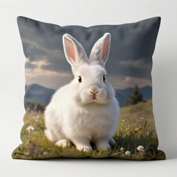 a comfy pillow made of flurry cute rabbit