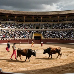 by neil welliver, by martin deschambault navajo bleak. a photograph of a bullfight in spain. the photograph is set in an arena with spectators in the stands. several figures in the photograph, including a matador & a bull.