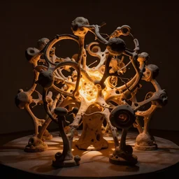 rhizomuse lifeforms, diorama, stunning photo, artist impression, cgsociety, abstract sculpture, warm ambient lighting, glow, deep shadows, hyperdetailed, 8K