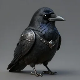 beautiful black raven bird with ornatearmor, cute, intricate, highly detailed, digital painting, trending on artstation, concept art, smooth, sharp focus, backlit, rim light, vivid colors, illustration, unreal engine 5, 8 k, art by rossdraws and alphonse mucha