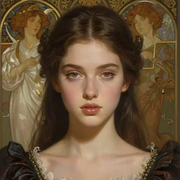 portrait of of young beautiful female princess, d & d, centered face, gothic dress, elegant, shiny lips, flat lighting, intricate, highly detailed, digital painting, artstation, concept art, smooth, sharp focus, illustration, closeup, misa amane, art by simon bisley and greg rutkowski and alphonse mucha, natural tpose