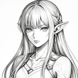 alluring highly detailed manga line art portrait of a (female) cyberpunk Wood Elf