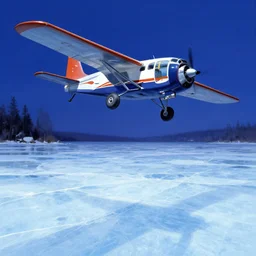 cool plane dream ice frozen lake in the style of Frank Frazetta
