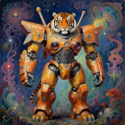 highly detailed portrait of a tiger shaped mecha, painting by gaston bussiere, craig mullins, j. c. leyendecker, lights, art by ernst haeckel, john william godward, hammershøi, alex grey, psychedelic, dmt
