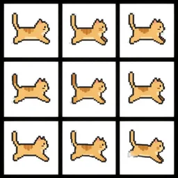 a cat jumping up and down, pixel art animation, sprite sheet, 6 4 frames, sprite, animation