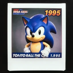 dramatic polaroid portrait of a totally radical sonic the hedgehog sega genesis advertisement, 1 9 9 5