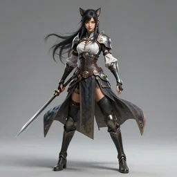 beautiful female catgirl martial arts fighter girl character full - length image, concept art futuristic norse, anime art, intricate details, highly detailed photorealistic portrait in the style of adam hughes, seseon yoon, artgerm and warren louw