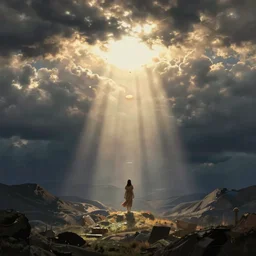 a painting of a soul ascending into the light