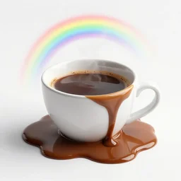 cup of coffee melting, rainbow melting, light halo