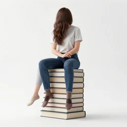 a woman sitting on top of a stack of books, a stock photo by oleg oprisco, cg society contest winner, academic art, stock photo, stockphoto, storybook illustration