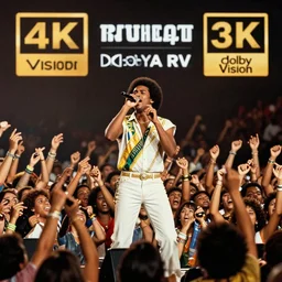 photo of singer singing in an brazil 1 9 8 0 big concert, and people enjoying the show, color photo, colored, ( sony a 7 r iv, symmetric balance, photolab, lightroom, 4 k, dolby vision, photography award )