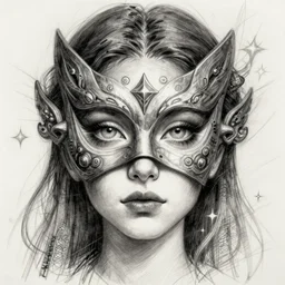 a sketch drawing, ultra detailed, portrait, mystical, fantastic, magic, beautiful eyes, beautiful woman, mask, surreal, trending on artstation