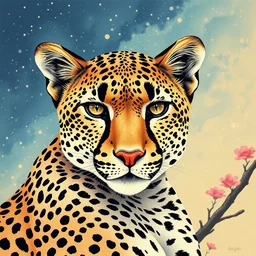 a beautiful painting cheetah, by ukiyo - e award - winning art color screen printing